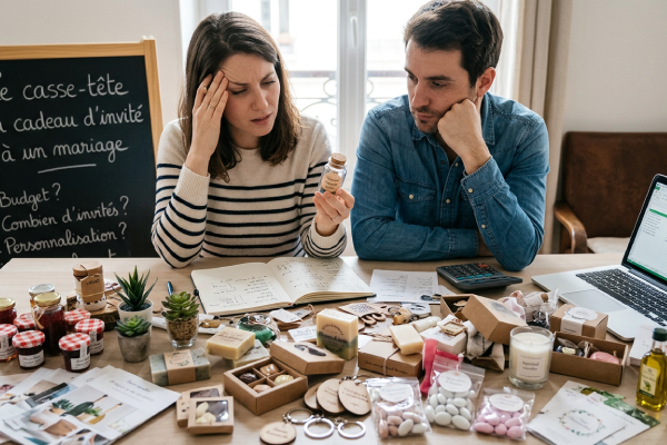 Couple qui cherche des cadeaux pour leurs invités