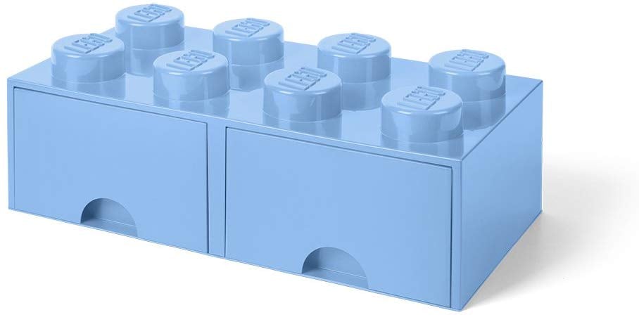 Brique de rangement empilable à 2  tiroirs 8 plots LEGO® Bleu ciel