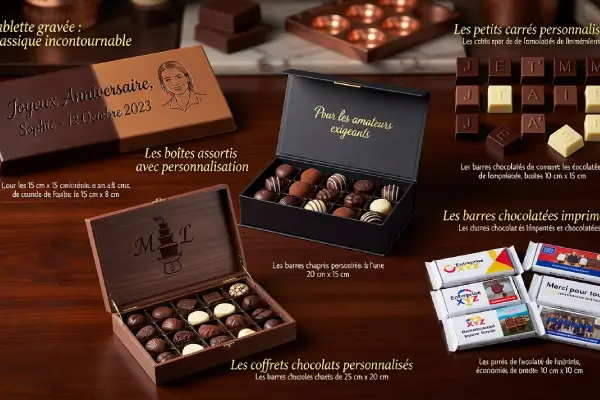 Illustration représentant les différentes formes de chocolats personnalisés