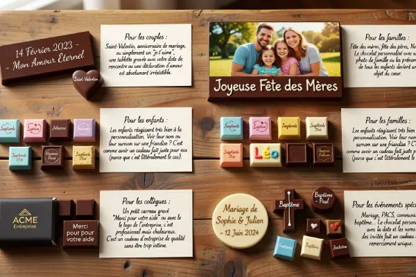 Illustration représentant les différentes occasions d'offrir du chocolat personnalisé