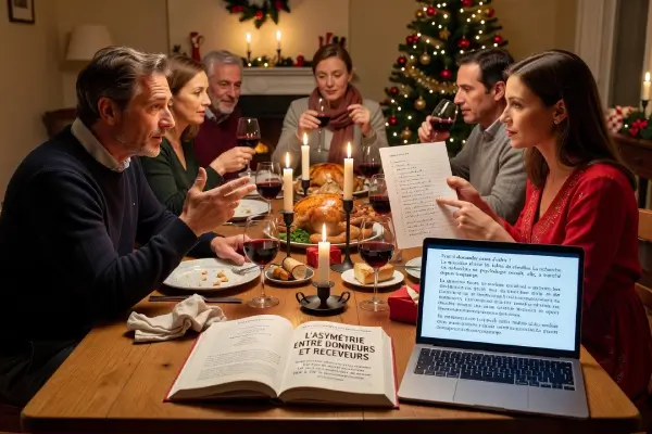 Des couples qui discute autour d'une table à propos des cadeaux pour couple