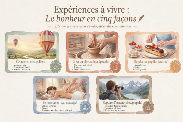 Illustration des 5 catégories de cadeaux originaux