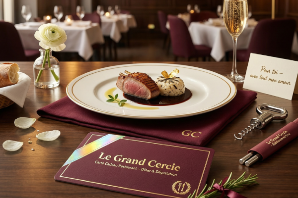 Une table de restaurant avec une assiette et le menu