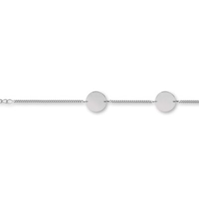 Bracelet en argent rhodié chaîne maille serrée avec 2 plaques rondes à graver - longueur 17