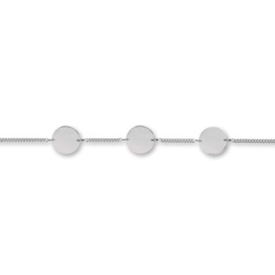 Bracelet en argent rhodié chaîne maille serrée avec 3 plaques rondes à graver - longueur 17