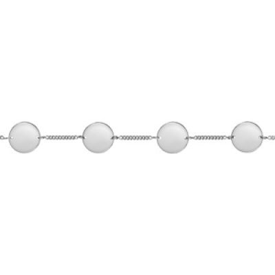 Bracelet en argent rhodié chaîne maille serrée avec 4 plaques rondes à graver - longueur 17