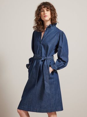 Robe-chemise col froufrou femme en chambray