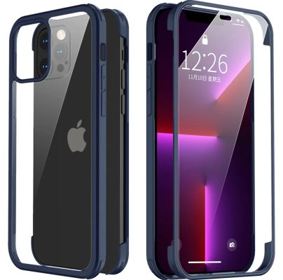 Valenta Full Cover - Coque Apple iPhone 13 Pro Coque arrière en Verre trempé - Transparent / Bleu