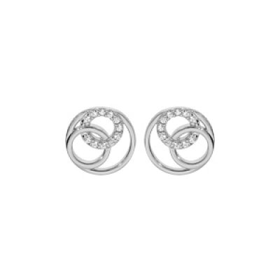 Boucles d'oreille en argent rhodié anneaux évidés avec oxydes blancs sertis et fermoir poussette
