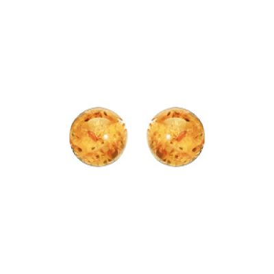 Boucles d'oreille en argent rhodié boule 5mm ambre véritable et fermoir poussette