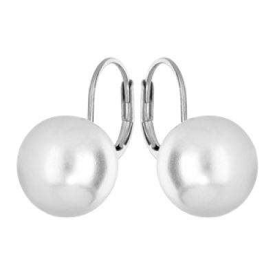 Boucles d'oreille en argent rhodié perle blanche de synthèse 12mm et fermoir dormeuse