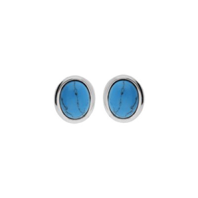 Boucles d'oreille en argent rhodié ovale couleur turquoise et fermoir poussette