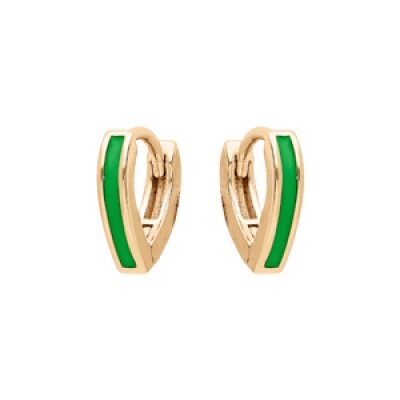 Boucles d'oreille en argent doré anneau forme V vert