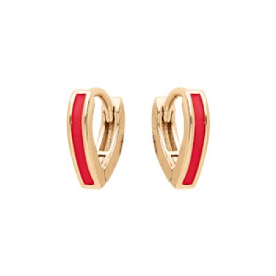 Boucles d'oreille en argent doré anneau forme V rouge