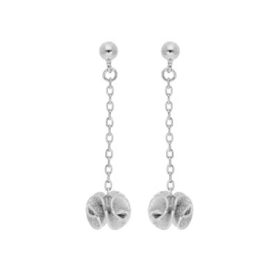Boucles d'oreille en argent rhodié chaînette avec boule stylisée piquée et fermoir poussette