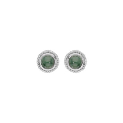 Boucles d'oreille en argent rhodié pierre Jade verte véritable et fermoir poussette