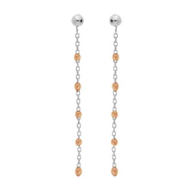 Boucles d'oreille en argent rhodié chaînette avec olives couleur orange transparent et fermoir poussette