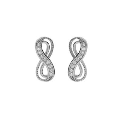 Boucles d'oreille en argent rhodié motif infini avec oxydes blancs sertis et fermoir poussette