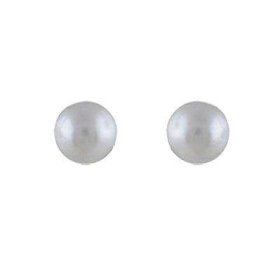 Boucles d'oreilles en argent rhodié Perle blanche de synthèse et fermoir poussette