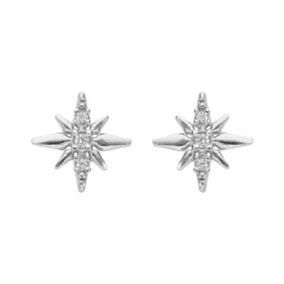 Boucles d'oreille en argent rhodié étoile Edelweis avec oxydes blancs et fermoir poussette