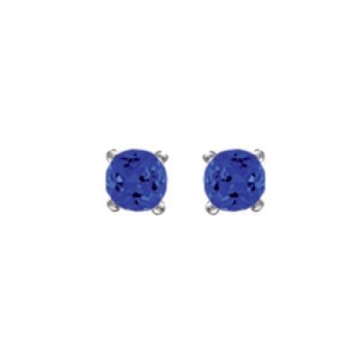 Boucles d'oreilles en argent rhodié oxyde bleu de 4mm serti 4 griffes et fermoir poussette