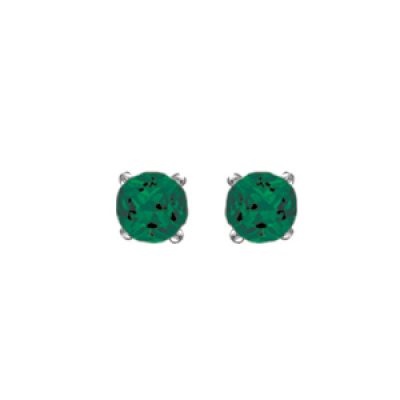 Boucles d'oreilles en argent rhodié oxyde vert de 4mm serti 4 griffes et fermoir poussette