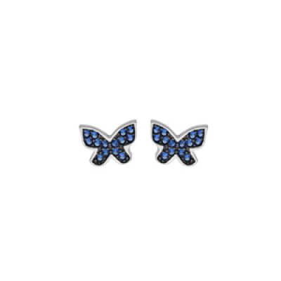 Boucles d'oreille en argent rhodié papillonspavé d'oxydes bleu foncé et fermoir poussette