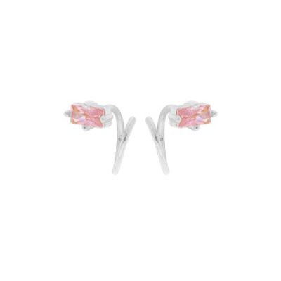 Boucles d'oreille en argent rhodié enroulée avec oxyde rose