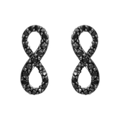 Boucles d'oreilles en argent rhodié infini en rail d'oxydes noirs sertis grand modèle et fermoir poussette