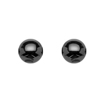 Boucles d'oreilles en argent rhodié boule en céramique noire de 6mm et fermoir poussette