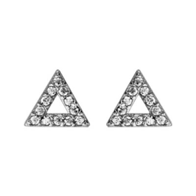 Boucles d'oreilles en argent rhodié triangle évidé en oxydes blancs sertis et fermoir poussette