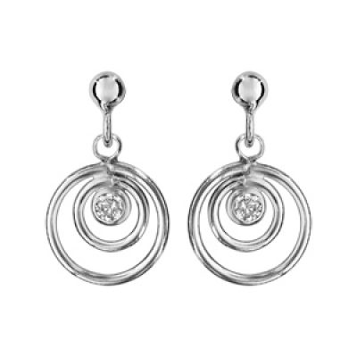 Boucles d'oreilles pendantes en argent rhodié anneaux suspendus avec oxyde blanc et fermoir poussette