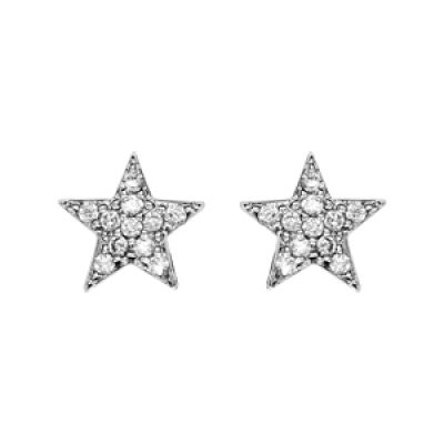 Boucles d'oreilles en argent rhodié étoile pavée d'oxydes blancs sertis et fermoir poussette