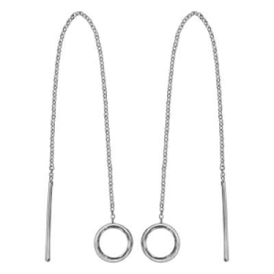 Boucles d'oreilles passantes en argent rhodié chaînette avec baguette à 1 extrémité et anneau à l'autre
