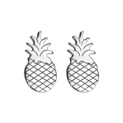 Boucles d'oreilles en argent rhodié ananas et fermoir poussette