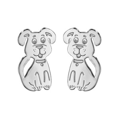 Boucles d'oreilles pour enfant en argent rhodié chien et fermoir poussette