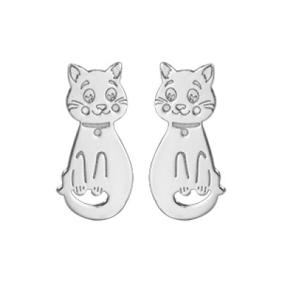 Boucles d'oreilles pour enfant en argent rhodié chat fermoir poussette