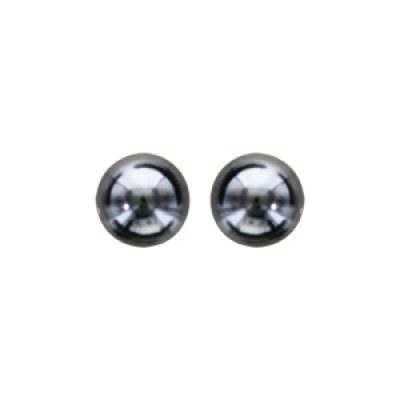 Boucles d'oreilles en argent rhodié perle de synthèse noire 8mm et fermoir poussette