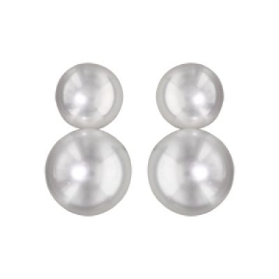 Boucles d'oreille en argent rhodié 2 perles d'eau douce (7mm et 9mm) et fermoir tige
