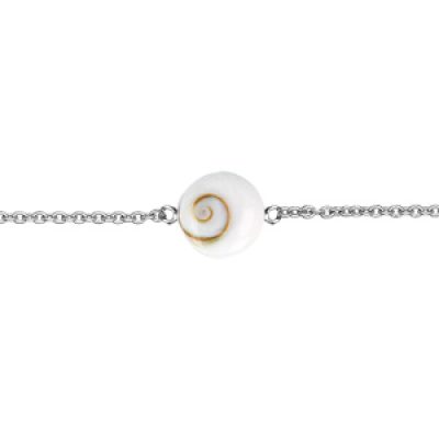 Bracelet en argent rhodié chaîne avec coquillage oeil de sainte lucie - 18cm réglable à 16 et 17cm