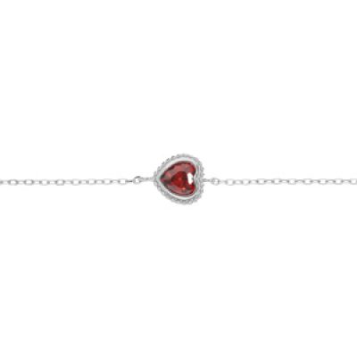 Bracelet en argent rhodié chaîne avec coeur et oxyde grenat 16+3cm