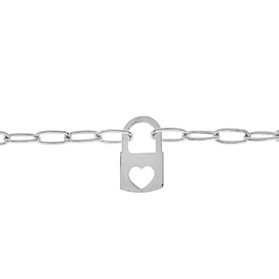 Bracelet en argent platiné chaîne maille avec cadenas 16+3cm