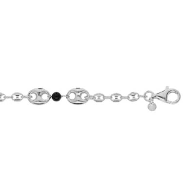 Bracelet en argent platiné chaîne avec grain de café et boule Onyx 16+3cm