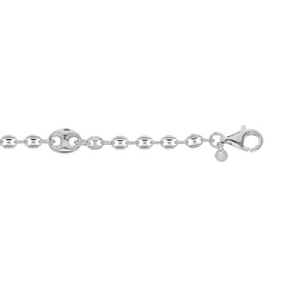 Bracelet en argent platiné chaîne maille grain de café 16+3cm