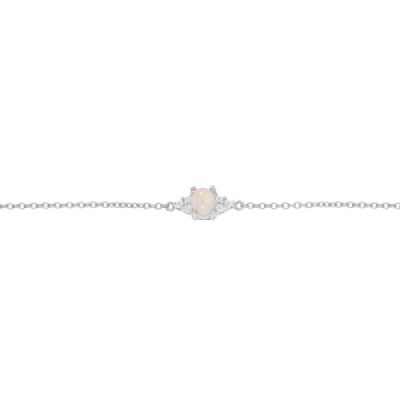 Bracelet en argent rhodié chaîne avec Opale véritable et barre d'oxydes blancs sertis 16+3cm