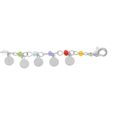 Bracelet en argent rhodié chaîne avec pampilles et perles multi couleurs 17+3cm