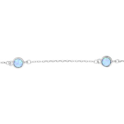 Bracelet en argent rhodié chaîne avec 3 opales bleues rondes de synthèse 16