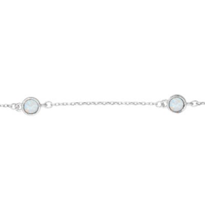 Bracelet en argent rhodié chaîne avec 3 opales blanches rondes de synthèse 16