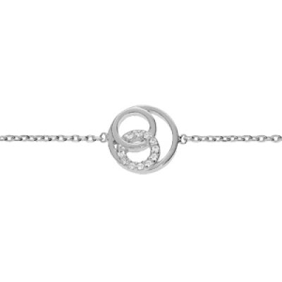 Bracelet en argent rhodié chaîne avec cercles et oxydes blancs sertis 16+2cm