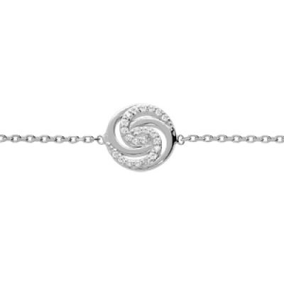 Bracelet en argent rhodié chaîne avec cercle oxydes blancs sertis 16+2cm